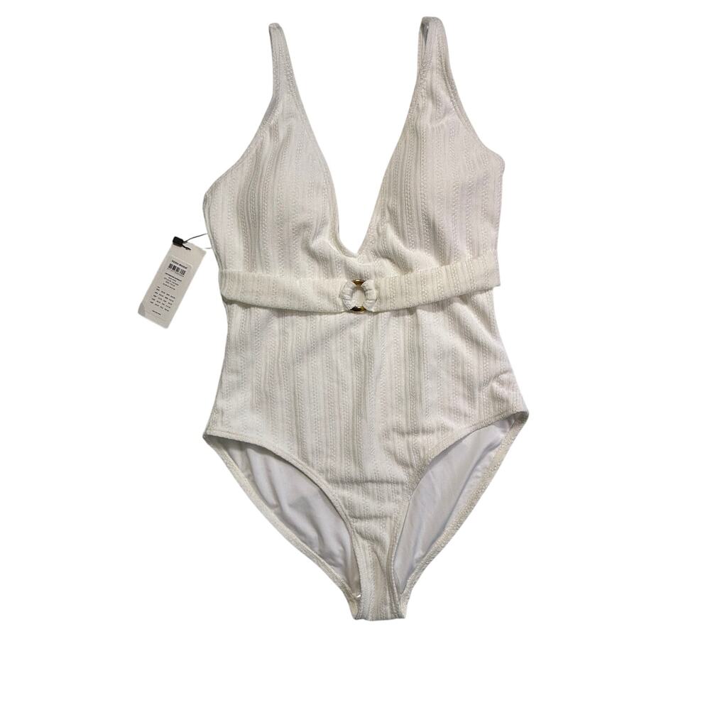 Vero Moda Freedom One Piece Swimsuit White Textured Ring Detail NWT Medium